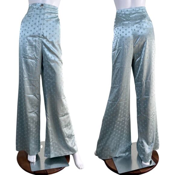 House of Harlow 1960 Pants - Revolve Ansley Women Size XL Mint Polka Dot Wide Leg Satin Pants NEW Trouser